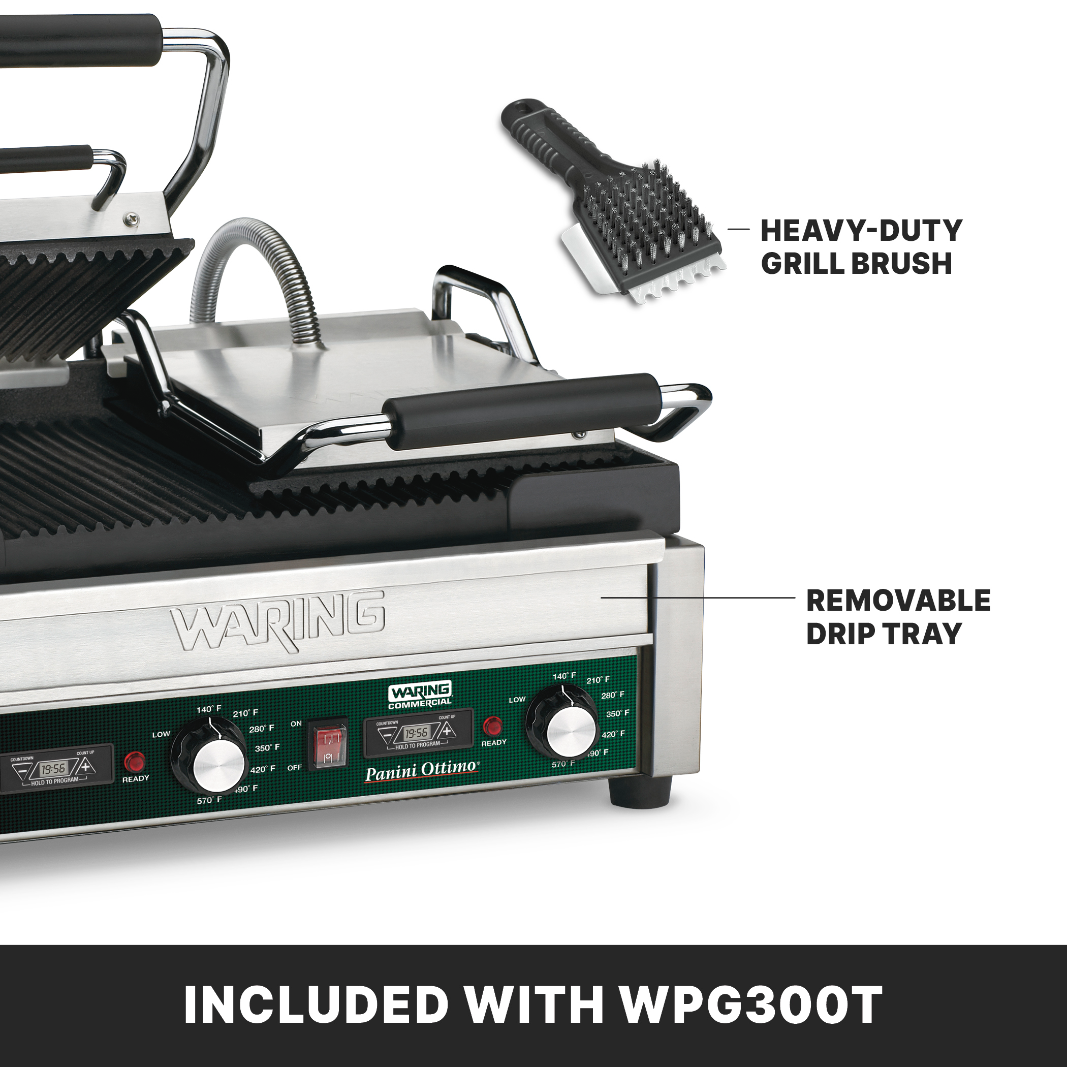 Double Ribbed Panini Grill with Timer, 17" x 9.5"